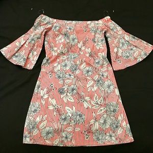 Striped off-the-shoulder midi dress